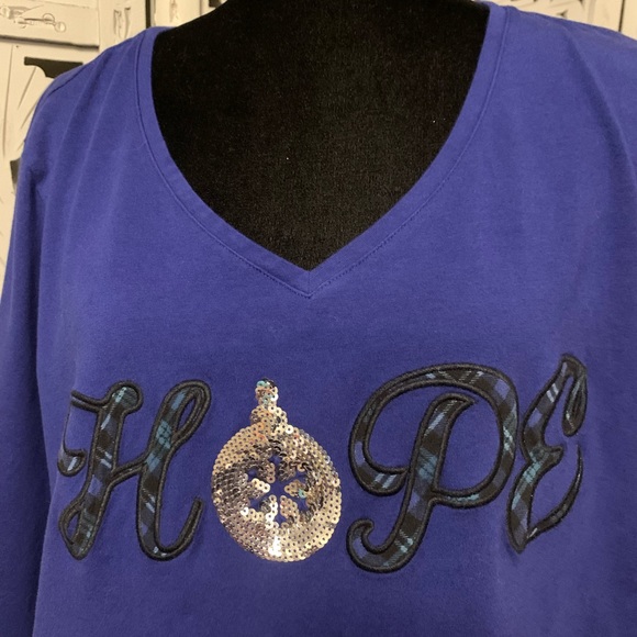 CATHERINES BREEZY BLUE “HOPE” COTTON STRETCHY LONG SLEEVE T-SHIRT STYLE TOP - Picture 2 of 8